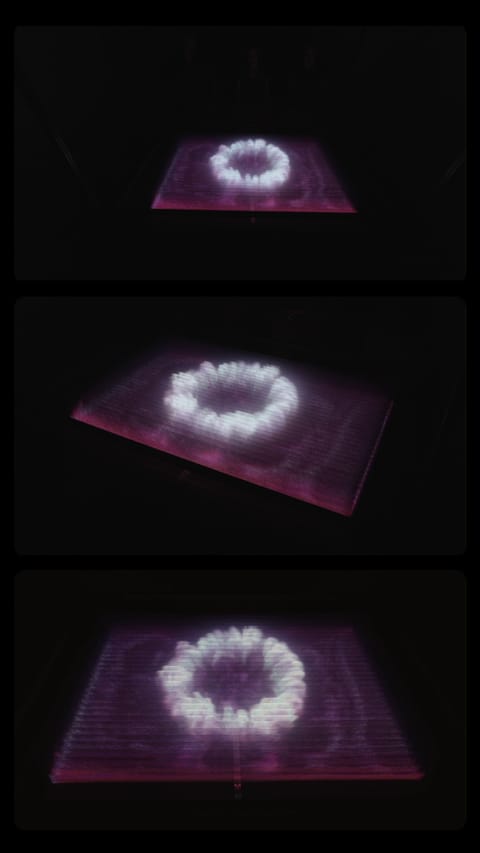 Turbulence vue depuis trois points de vue : un anneau de lumière blanche se forme dans l'obscurité